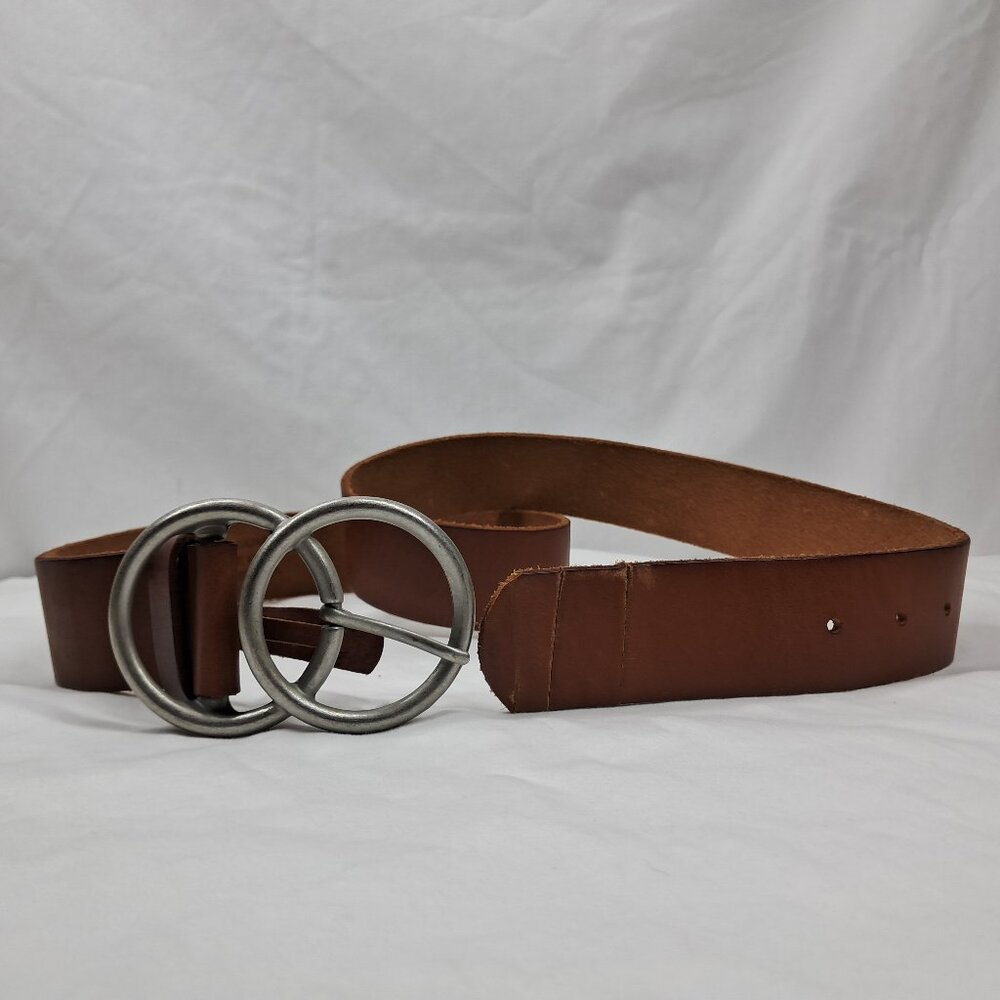 Urban Outfitters Wide Tan Leather Belt with Silver Hardware Size Large